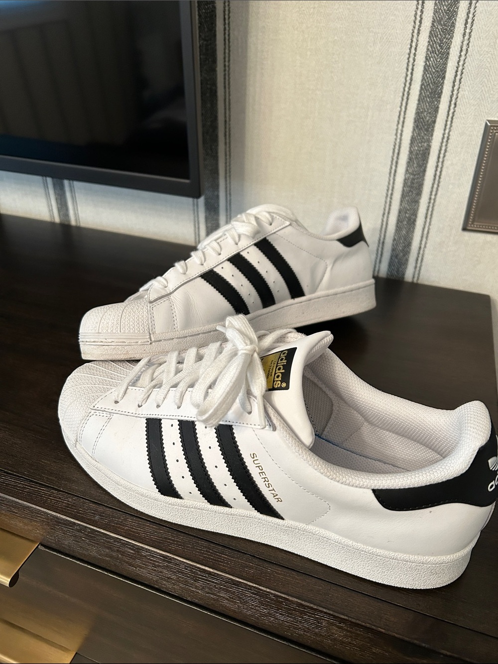 Men’s Adidas original Superstar White Sneakers with Black Three Stripes
